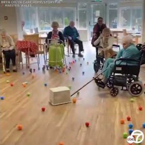 Elderly residents at care dwelling play human game of Hungry Hungry Hippos amid coronavirus outbreak